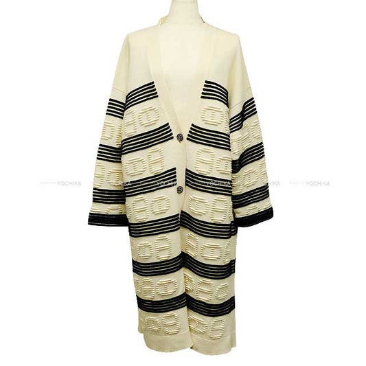 2023 S/S HERMES Cardigan Ladies Long Chaine D'ancre Border White/Marine Cashmere/Cotton[EXCELLENT][Authentic]