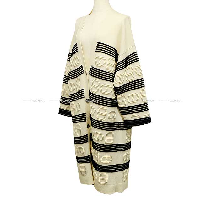 2023 S/S HERMES Cardigan Ladies Long Chaine D'ancre Border White/Marine Cashmere/Cotton[EXCELLENT][Authentic]