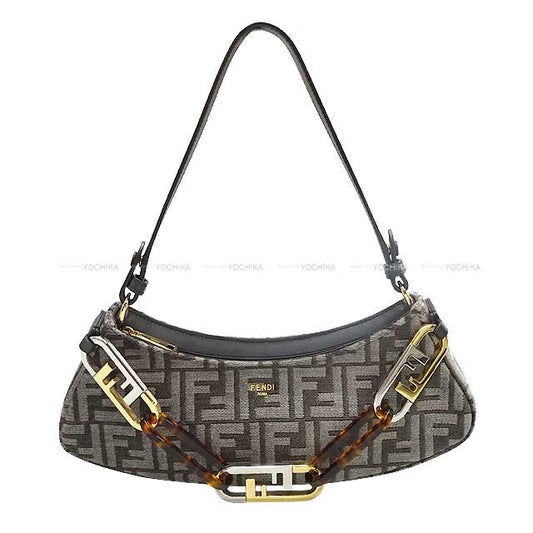 FENDI Shoulder bag O'Lock Swing Grey FF Logo Jacquard Silver Gold HW 8BS068 AL9Q[EXCELLENT][Authentic]