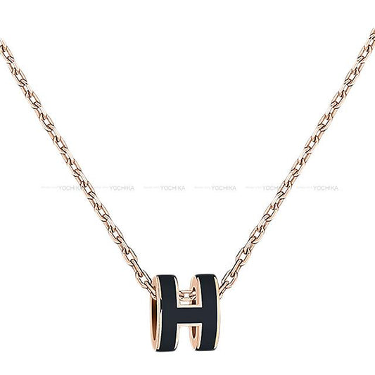 [Pre-loved] HERMES necklace Mini Pop H Noir (Black) Gold Plated Palladium Rose Gold HW[LIKE NEW][Authentic]