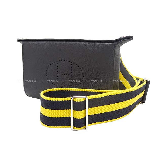 [Pre-loved] HERMES Shoulder bag Cross Body Bag Videpoches H Punching Evelyn Caban/Jaune de Naples Veau Togo /Toile Silver HW Stamp Ｕ[LIKE NEW][Authentic]