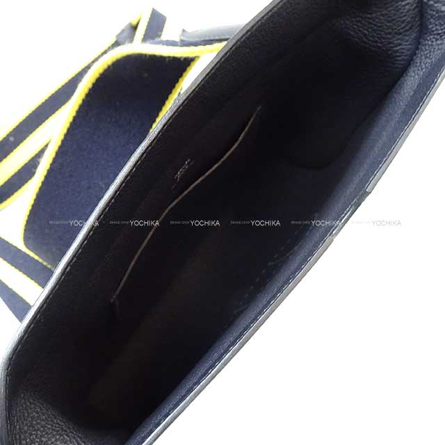 [Pre-loved] HERMES Shoulder bag Cross Body Bag Videpoches H Punching Evelyn Caban/Jaune de Naples Veau Togo /Toile Silver HW Stamp Ｕ[LIKE NEW][Authentic]