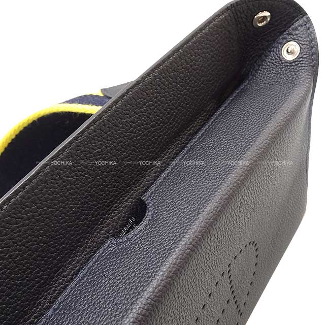 [Pre-loved] HERMES Shoulder bag Cross Body Bag Videpoches H Punching Evelyn Caban/Jaune de Naples Veau Togo /Toile Silver HW Stamp Ｕ[LIKE NEW][Authentic]