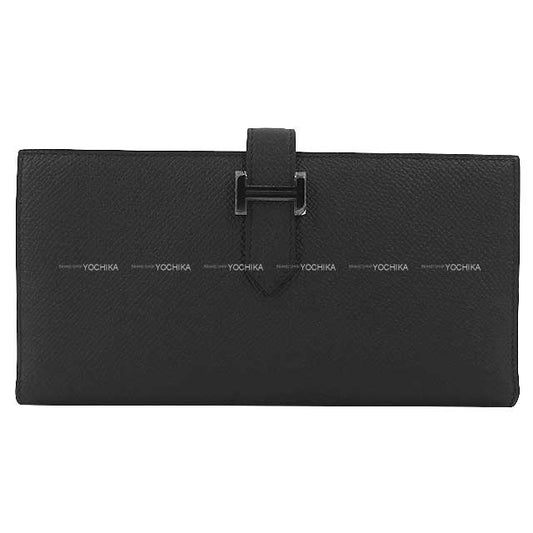 HERMES long wallet Bearn Soufflet So Black Noir (Black) Veau Epsom Black HW Stamp B[EXCELLENT][Authentic]