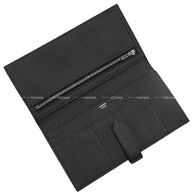 HERMES long wallet Bearn Soufflet So Black Noir (Black) Veau Epsom Black HW Stamp B[EXCELLENT][Authentic]