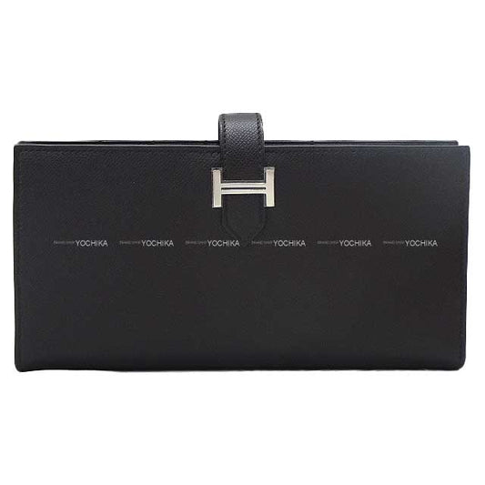 HERMES long wallet Bearn Soufflet Noir (Black) Veau madame Silver HW Stamp W[BRAND NEW][Authentic]