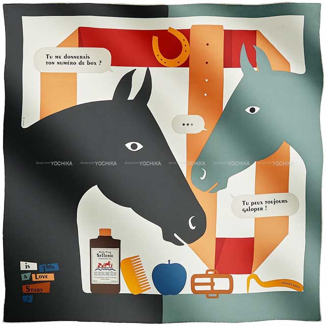 2023AW HERMES scarf Carre 70 Is This a Love Story? Blanc (White)/Noir (Black)/Veil grease Silk100%[EXCELLENT][Authentic]