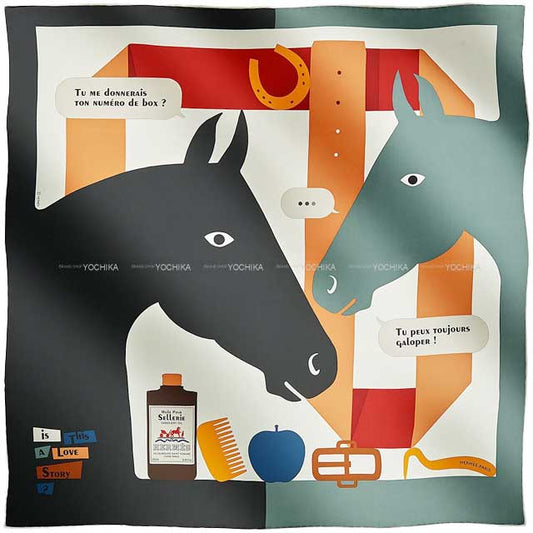 2023AW HERMES scarf Carre 70 Is This a Love Story? Blanc (White)/Noir (Black)/Veil grease Silk100%[EXCELLENT][Authentic]
