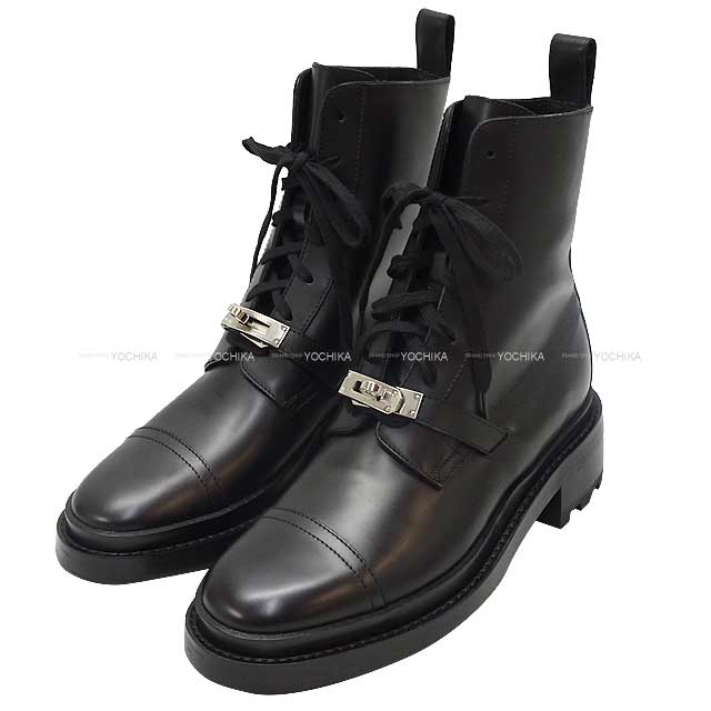 HERMES boots Short Boots Funk #35 1/2 Noir (Black) vauglace/Notchd rubber sole #35 1/2 Silver HW[BRAND NEW][Authentic]