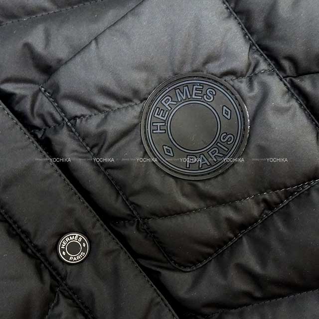 2023 AW HERMES Down jacket Quilted Overshirt Clou de Selle with Patch #34 Noir (Black) Polyester/Cotton/Rayon/Down/Feather/Cashmere Black HW[BRAND NEW][Authentic]