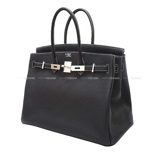 HERMES Handbag Birkin35 Personal order H knot Stamp White Stitch Noir (Black)/Gold Veau Jonathan Mat Silver HW Stamp B[BRAND NEW][Authentic]