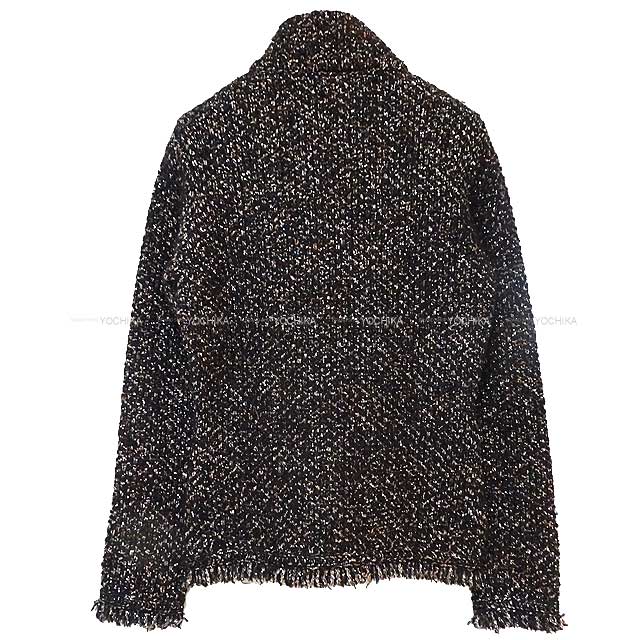 [Pre-loved] CHANEL Jacket COCO Mark Button Zip-up Stand collar Tweed #38 Noir (Black) Alpaca/Wool/Polyester Antique Silver HW P21869[LIKE NEW][Authentic]