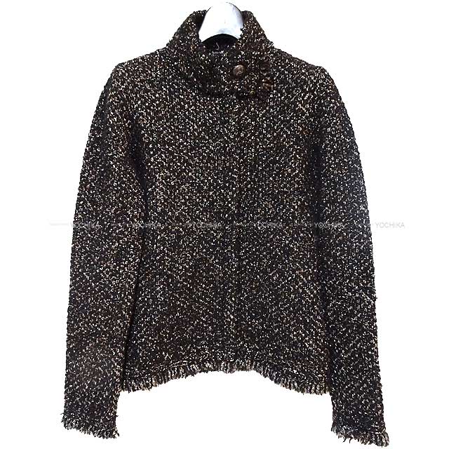 [Pre-loved] CHANEL Jacket COCO Mark Button Zip-up Stand collar Tweed #38 Noir (Black) Alpaca/Wool/Polyester Antique Silver HW P21869[LIKE NEW][Authentic]