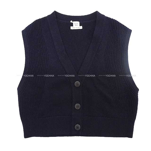 2024 SS NEW HERMES Cardigan V neck no sleeve short sleeve less #38 Blue noir Cashmere100%[BRAND NEW][Authentic]