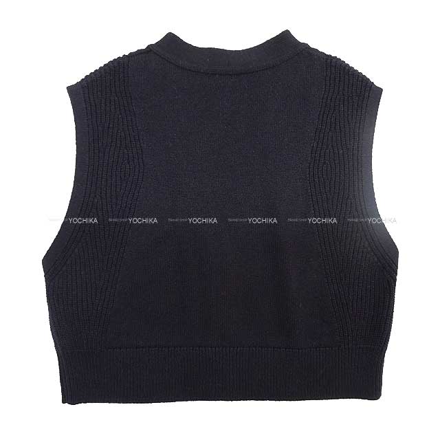 2024 SS NEW HERMES Cardigan V neck no sleeve short sleeve less #38 Blue noir Cashmere100%[BRAND NEW][Authentic]