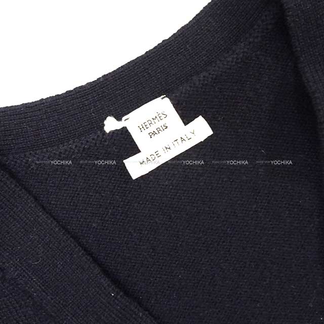 2024 SS NEW HERMES Cardigan V neck no sleeve short sleeve less #38 Blue noir Cashmere100%[BRAND NEW][Authentic]