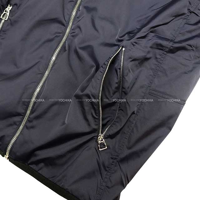 HERMES Blouson Mens Zip up warm‐up #L Navy/Noir (Black) 92% nylon/8% polyester L Silver HW[BRAND NEW][Authentic]