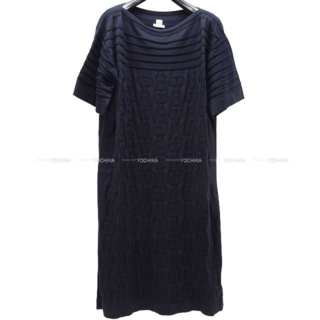 HERMES Tunic Knit one piece dress Chaine D'ancre ＃40 Navy Silk/Cotton/Polyamide/Elastane[BRAND NEW][Authentic]