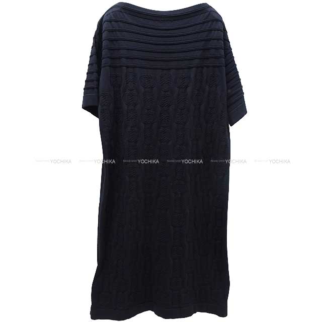 HERMES Tunic Knit one piece dress Chaine D'ancre ＃40 Navy Silk/Cotton/Polyamide/Elastane[BRAND NEW][Authentic]