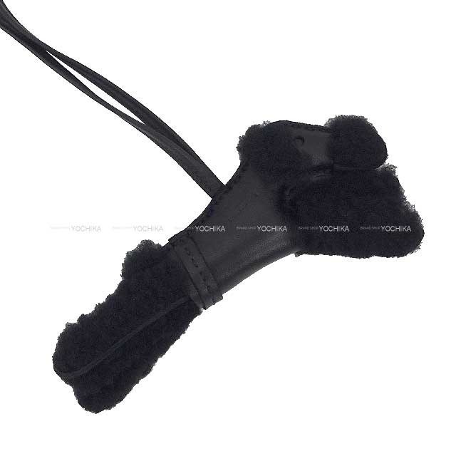 HERMES bag charm Buddy dog Punk SO BLACK Noir (Black) Agneau Milo/Mouton Stamp U[EXCELLENT][Authentic]