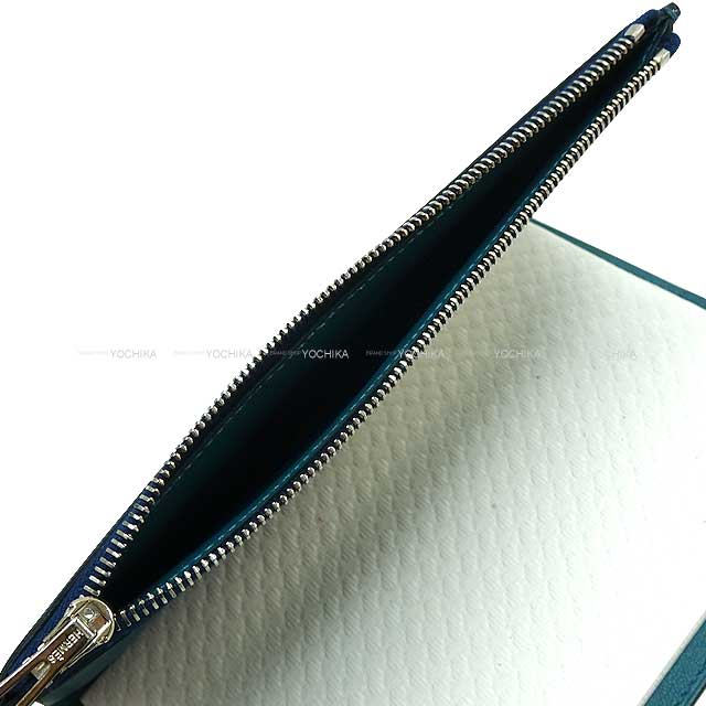 HERMES Notebook cover Notebllk Cover EA Zipper A6 Size with notes Bleu Encre/Vert Bosphore Veau Swift Stamp Y[EXCELLENT][Authentic]