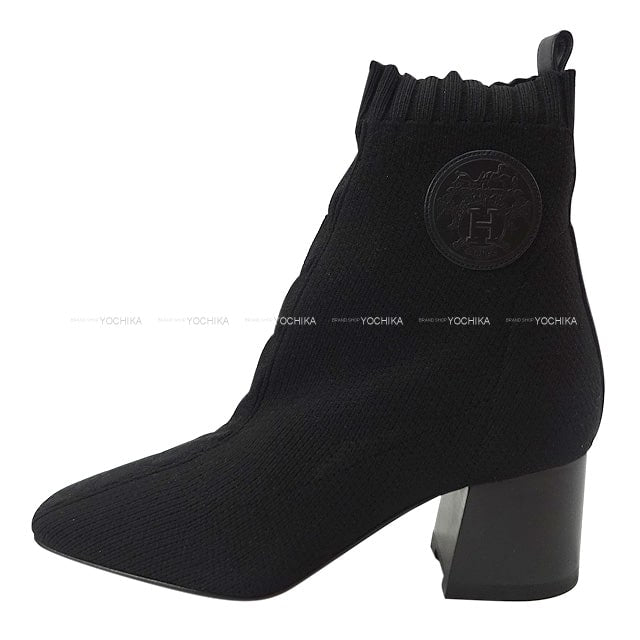 HERMES boots Short Boots Volver 60 Noir (Black) Knit/Box Calf #35[BRAND NEW][Authentic]