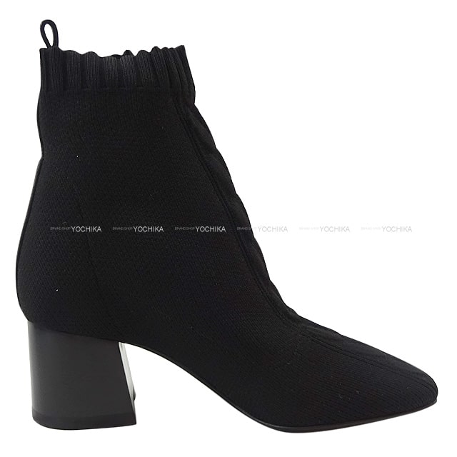 HERMES boots Short Boots Volver 60 Noir (Black) Knit/Box Calf #35[BRAND NEW][Authentic]