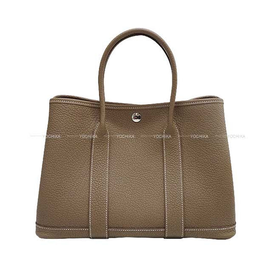 HERMES tote bag Garden Party 30 TPM All Leather Etoupe Veau Negonda Silver HW Stamp D[EXCELLENT][Authentic]