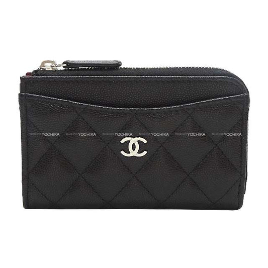 CHANEL change purse Timeless Classic Fragment Coin Card Case Matelasse Coco mark Noir (Black)/Bordeaux Graind Calf(Caviarskin) Champagne Gold HW AP3179[EXCELLENT][Authentic]