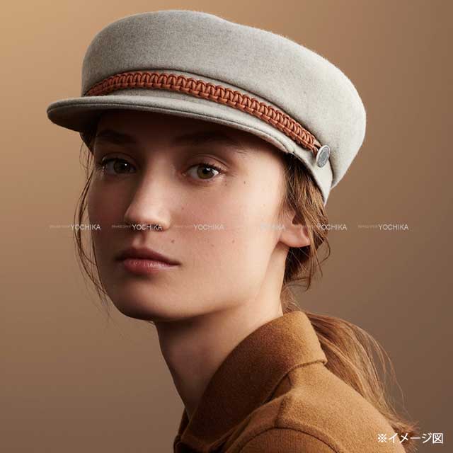 HERMES Casquette Hat Casket Deauville Deauville #56 Gold Silver HW