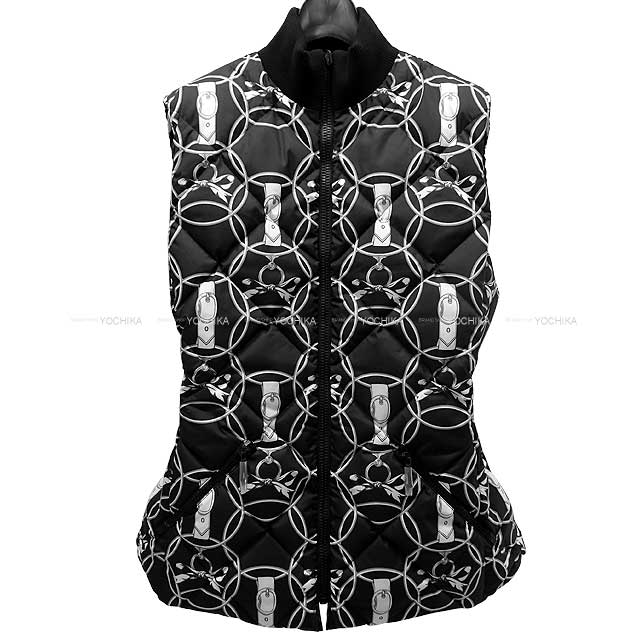 2022 AW HERMES Down vest Reversible La Promenade du Matin #38 Noir (Black)/Blanc (White) Silver HW[EXCELLENT][Authentic]