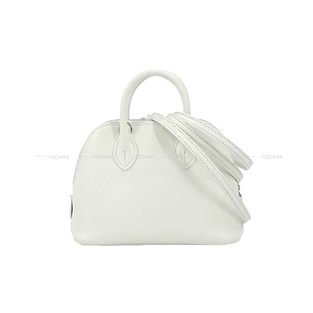 [Pre-loved] HERMES Shoulder bag Bolide 1923 20 mini Blanc (White)/Lime Evercolor Silver HW Stamp U[LIKE NEW][Authentic]