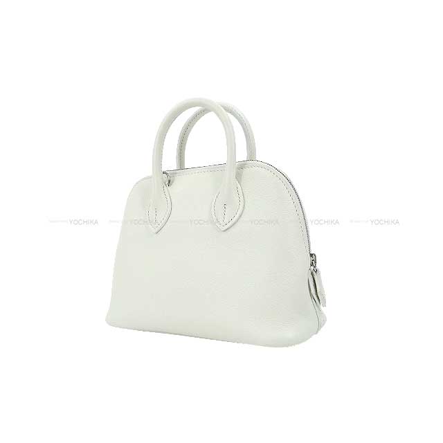 [Pre-loved] HERMES Shoulder bag Bolide 1923 20 mini Blanc (White)/Lime Evercolor Silver HW Stamp U[LIKE NEW][Authentic]