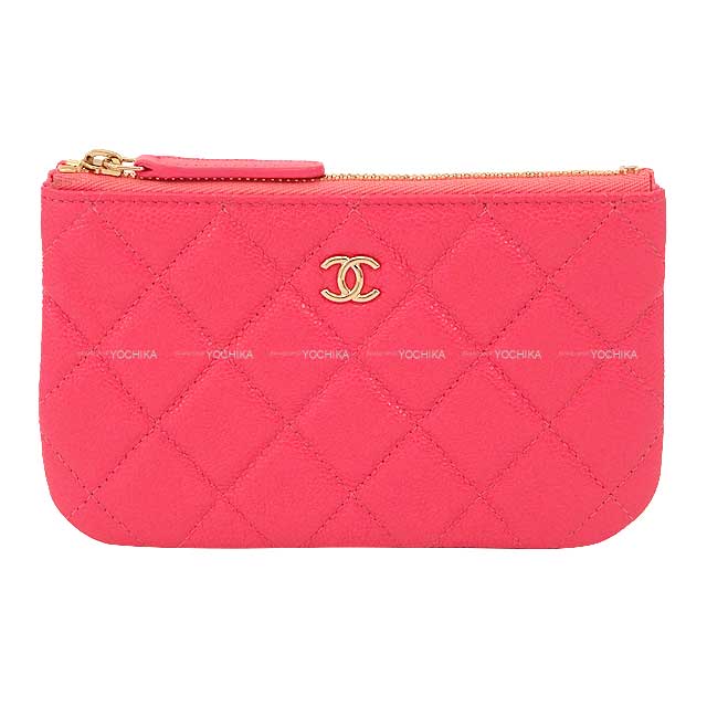 CHANEL Pouch Classic Mini-Porch COCO Mark Matelasse Pink Graind Calf(Caviarskin) Gold HW A82365[EXCELLENT][Authentic]