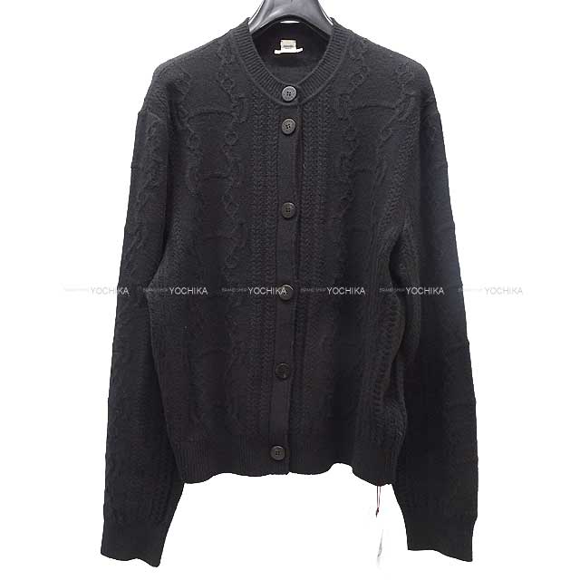 [Pre-loved] 2022AW HERMES Cardigan Cable Doble Braid Knit La Promenade du Matin #42 Noir (Black) Wool/Cashmere[LIKE NEW][Authentic]