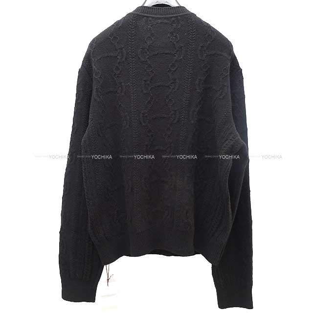 [Pre-loved] 2022AW HERMES Cardigan Cable Doble Braid Knit La Promenade du Matin #42 Noir (Black) Wool/Cashmere[LIKE NEW][Authentic]