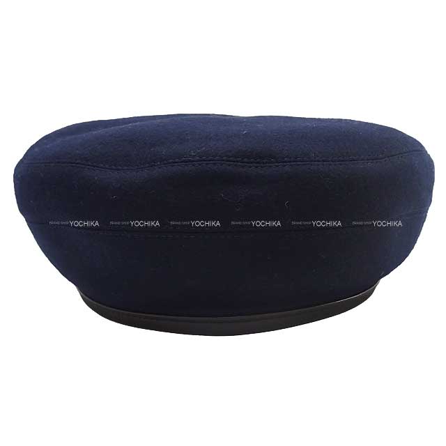 [Pre-loved] HERMES beret Hat Beret SAINT HONORE with H Lift embroidery #57 Navy/Black Cashmere/Lamb Skin[LIKE NEW][Authentic]