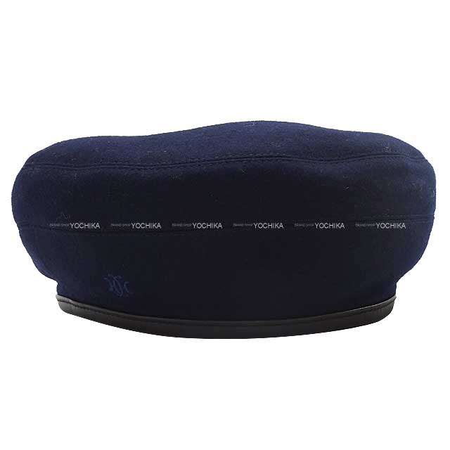 [Pre-loved] HERMES beret Hat Beret SAINT HONORE with H Lift embroidery #57 Navy/Black Cashmere/Lamb Skin[LIKE NEW][Authentic]