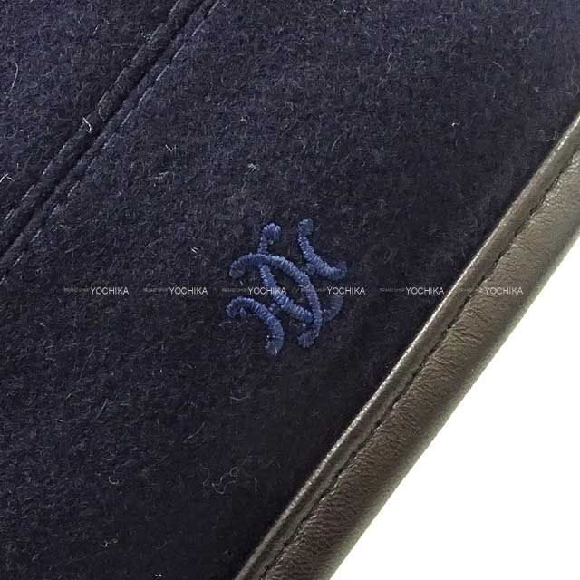 [Pre-loved] HERMES beret Hat Beret SAINT HONORE with H Lift embroidery #57 Navy/Black Cashmere/Lamb Skin[LIKE NEW][Authentic]