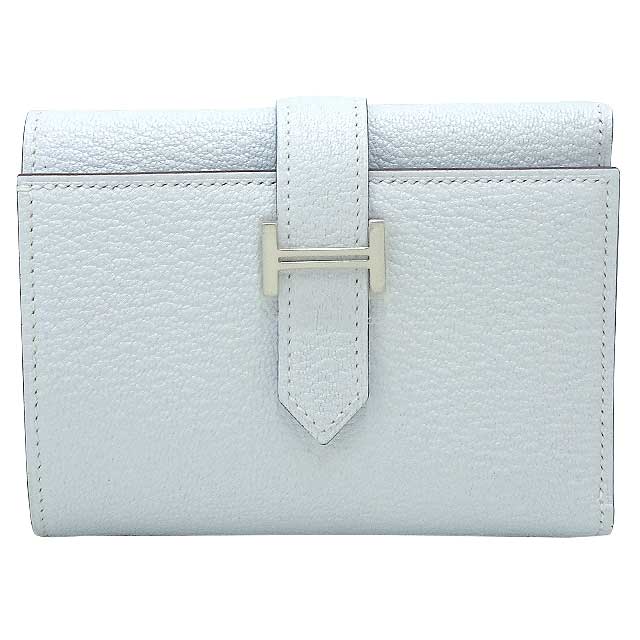 HERMES Tri-fold wallet Bearn Combine Blue brume  Chevre Myzore Silver HW Stamp B[BRAND NEW][Authentic]