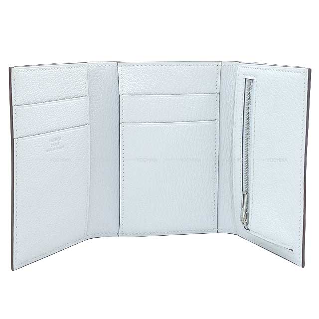 HERMES Tri-fold wallet Bearn Combine Blue brume  Chevre Myzore Silver HW Stamp B[BRAND NEW][Authentic]