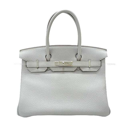 HERMES Handbag Birkin30 Gris Perle Epsom Souple Silver HW Stamp □P[EXCELLENT][Authentic]