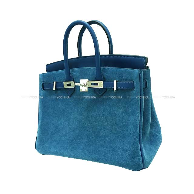 HERMES Handbag Birkin25 Bleu Thalassa Buffle/Evercalf Silver HW Stamp Z[EXCELLENT][Authentic]