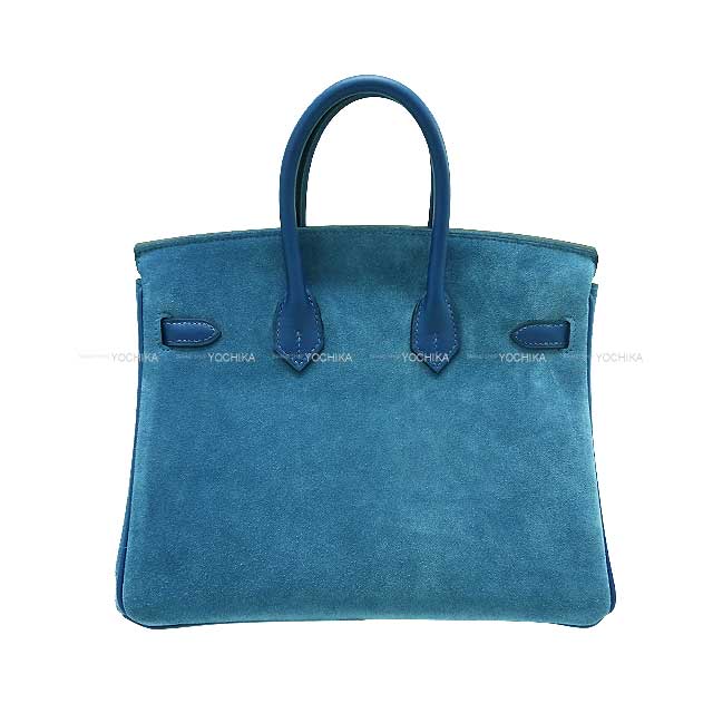 HERMES Handbag Birkin25 Bleu Thalassa Buffle/Evercalf Silver HW Stamp Z[EXCELLENT][Authentic]