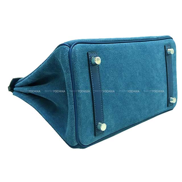 HERMES Handbag Birkin25 Bleu Thalassa Buffle/Evercalf Silver HW Stamp Z[EXCELLENT][Authentic]