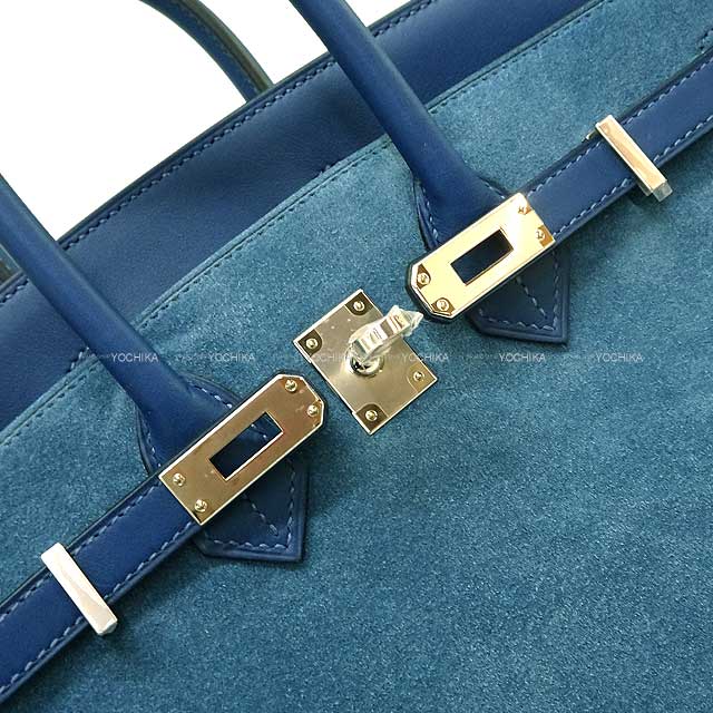 HERMES Handbag Birkin25 Bleu Thalassa Buffle/Evercalf Silver HW Stamp Z[EXCELLENT][Authentic]