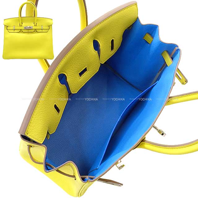 HERMES Handbag Birkin25 Verso Lime/Blue Bleuet Veau Madame Silver HW Stamp Z[EXCELLENT][Authentic]