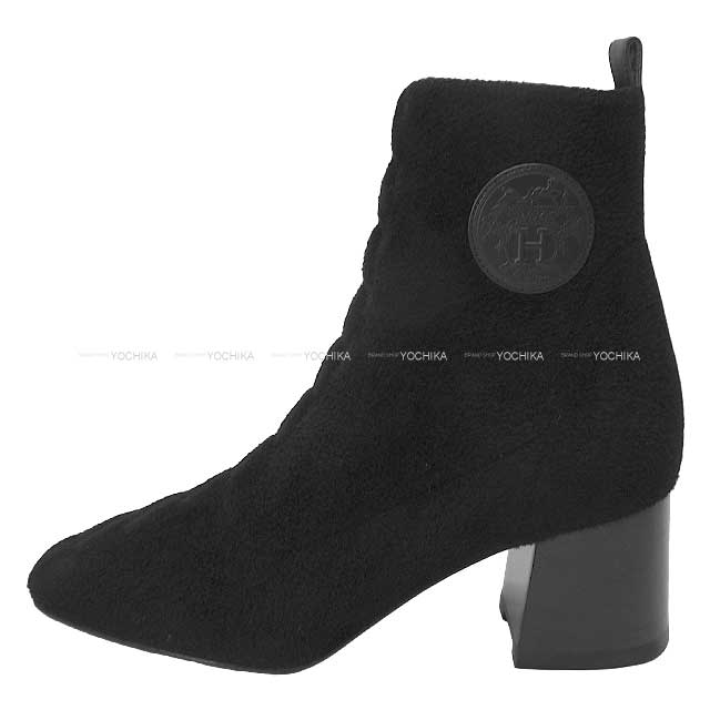 HERMES boots Ladies Short Boots Volver 60 Noir (Black) Knit/Box Calf 37[BRAND NEW][Authentic]