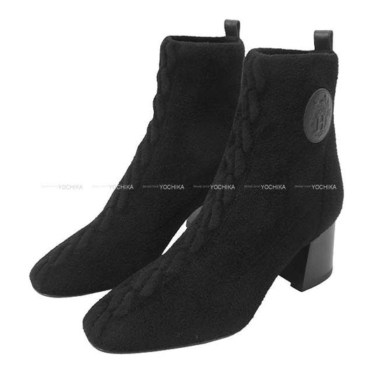 HERMES boots Ladies Short Boots Volver 60 Noir (Black) Knit/Box Calf 37[BRAND NEW][Authentic]