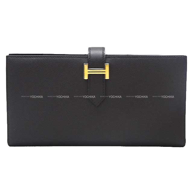 HERMES long wallet Bearn Soufflet Noir (Black) Veau madame Gold HW Stamp B[BRAND NEW][Authentic]